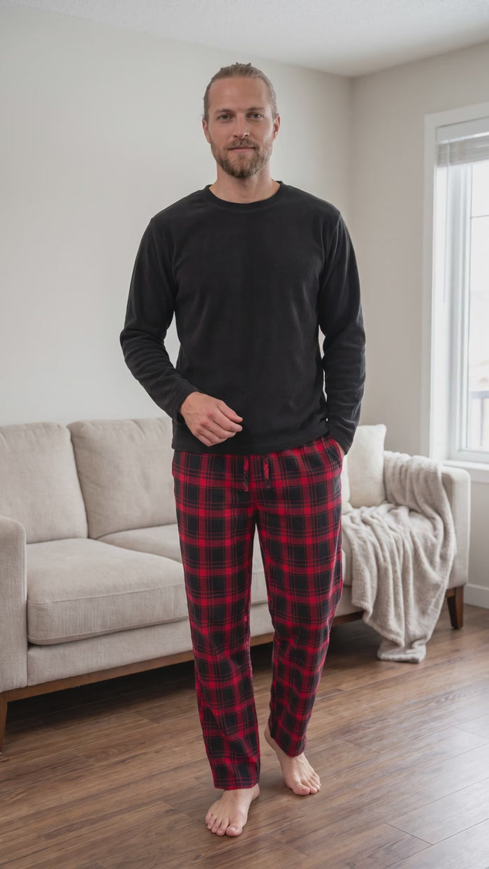 Mens Thermal Fleece Lounge Set with Cozy Check Cotton Pants