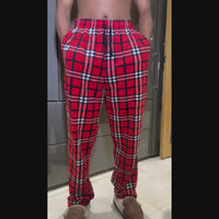 Men's Fleece Pajama Pants, Pyjama Bottoms Red, Black