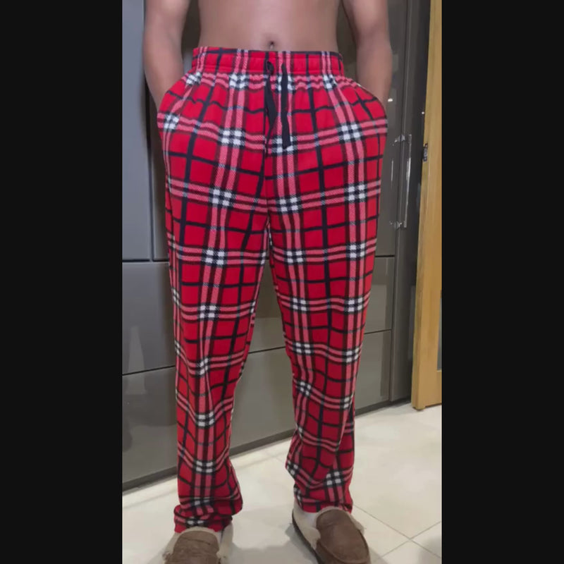 Men's Fleece Pajama Pants, Pyjama Bottoms Red, Black