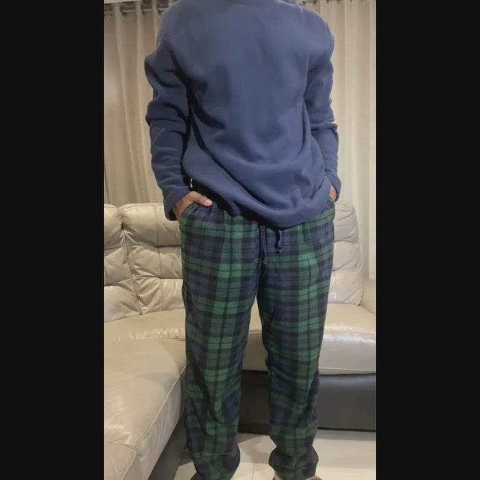 Mens Pyjamas Long Sleeve Set Fleece Green Checkered Pjs M, L, XL, XXL