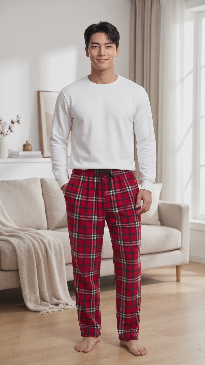 Men's Fleece Pajama Pants in Red and Black - Comfort and Style