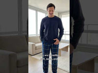 Luxury Navy Check Fleece Pajamas - Men's Warm Winter Pyjama Set