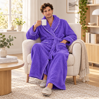 Men's Oversized Fleece Bathrobe - Coral Flannel Kimono Robe for Couples