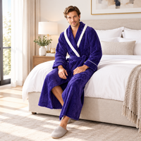 Men's Oversized Fleece Bathrobe - Coral Flannel Kimono Robe for Couples