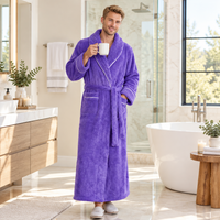 Men's Oversized Fleece Bathrobe - Coral Flannel Kimono Robe for Couples