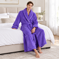Men's Oversized Fleece Bathrobe - Coral Flannel Kimono Robe for Couples