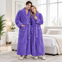 Men's Oversized Fleece Bathrobe - Coral Flannel Kimono Robe for Couples