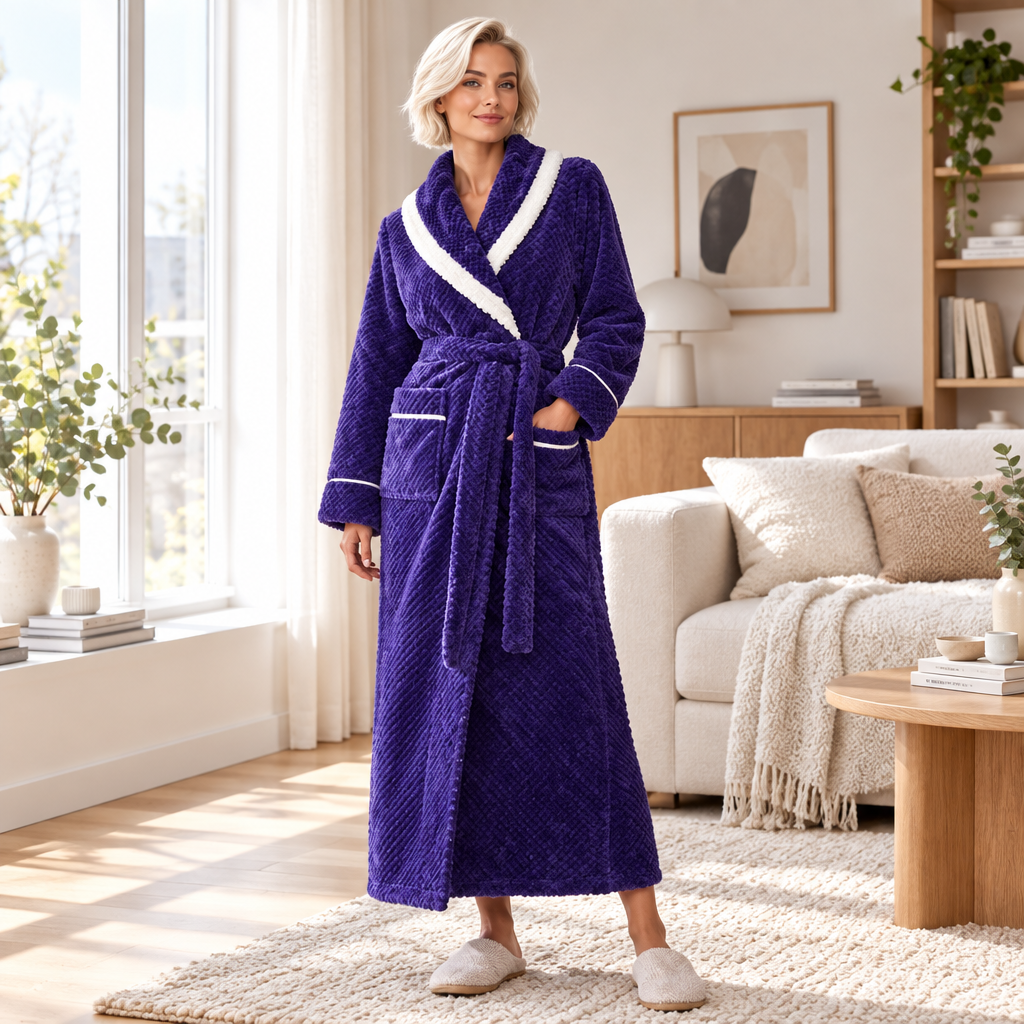 Men's Oversized Fleece Bathrobe - Coral Flannel Kimono Robe for Couples