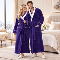 Men's Oversized Fleece Bathrobe - Coral Flannel Kimono Robe for Couples