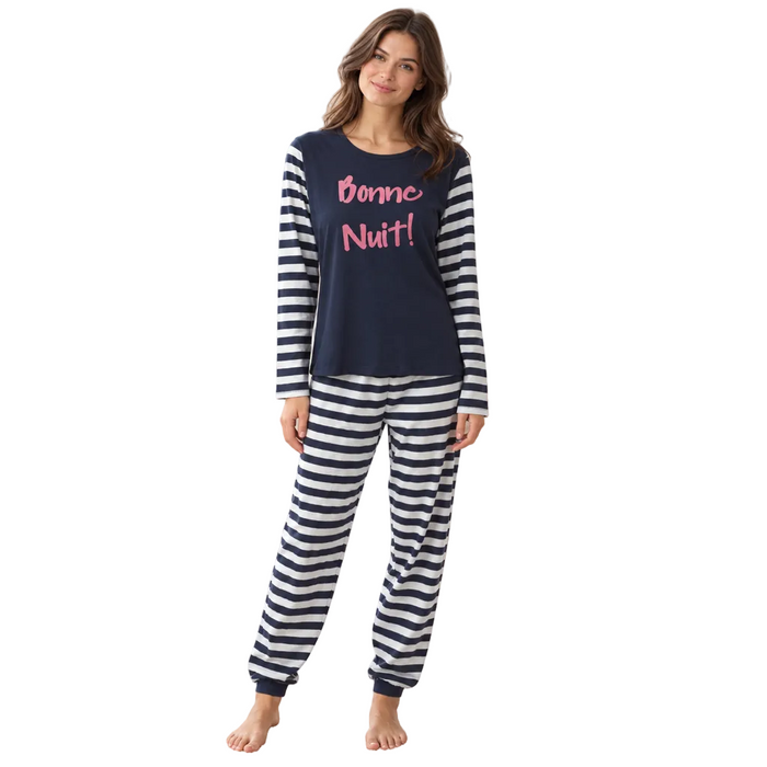 Pyjama femme manches longues vêtements de nuit vêtements de nuit bleu marine