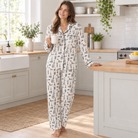 Women’s Satin Pyjamas Long Sleeve Nightwear Loungewear Set City Print