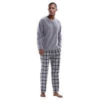 Pyjama Sets Fleece Top, Checkered Pattern Cotton Bottoms Grey Black Check. - SaneShoppe