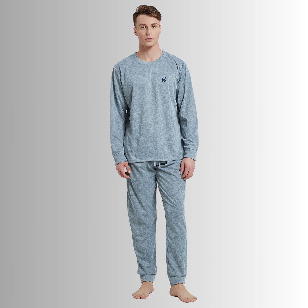 Pyjama Sets with Gray Cuffed Sleeves and Matching Bottoms - SaneShoppe