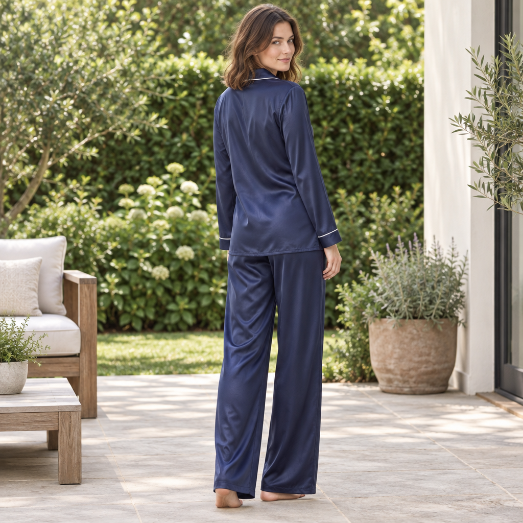 Women’s Long-Sleeve Pyjama Set with Contrast Piping