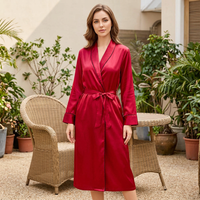Red Satin Nightgown – Long-Sleeve Lounge Dress for Comfortable Evenings at Home