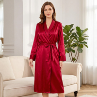 Red Satin Nightgown – Long-Sleeve Lounge Dress for Comfortable Evenings at Home