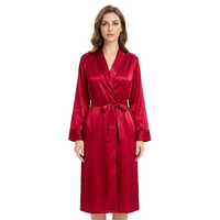 Red Satin Nightgown – Long-Sleeve Lounge Dress for Comfortable Evenings at Home