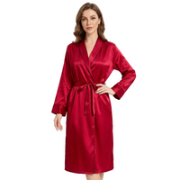 Red Satin Nightgown – Long-Sleeve Lounge Dress for Comfortable Evenings at Home