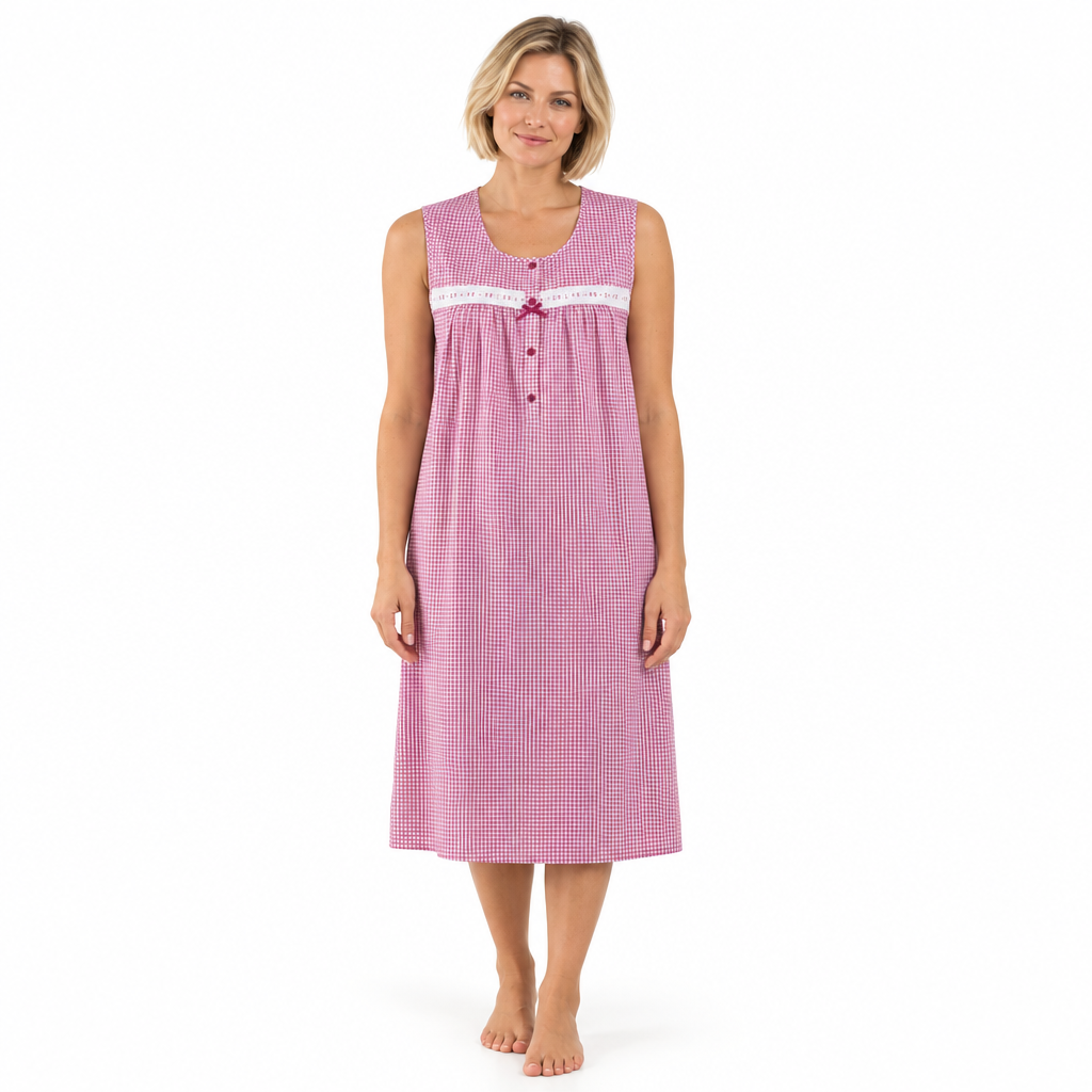 Round Neck Sleeveless Nightdress 110cm in Bleach Denim and Red Violet