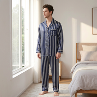 Men’s Blue Striped Pyjamas – Lightweight Polyester Silk-Feel Set