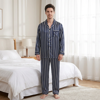 Men’s Blue Striped Pyjamas – Lightweight Polyester Silk-Feel Set