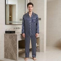 Men’s Blue Striped Pyjamas – Lightweight Polyester Silk-Feel Set