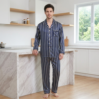 Men’s Blue Striped Pyjamas – Lightweight Polyester Silk-Feel Set