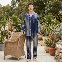 Men’s Blue Striped Pyjamas – Lightweight Polyester Silk-Feel Set