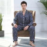 Men’s Blue Striped Pyjamas – Lightweight Polyester Silk-Feel Set