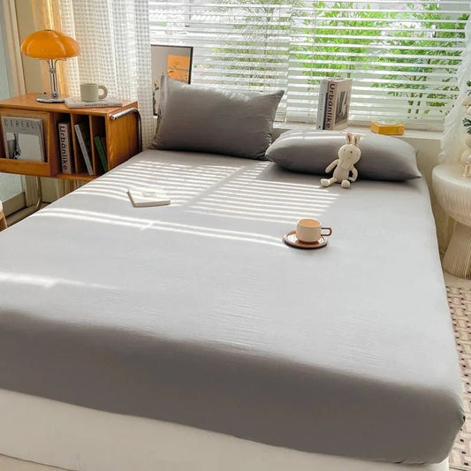 SaneShoppe-Premium Cotton Fitted Bed Sheet with Elastic Band - Single/Double/King/Queen Size