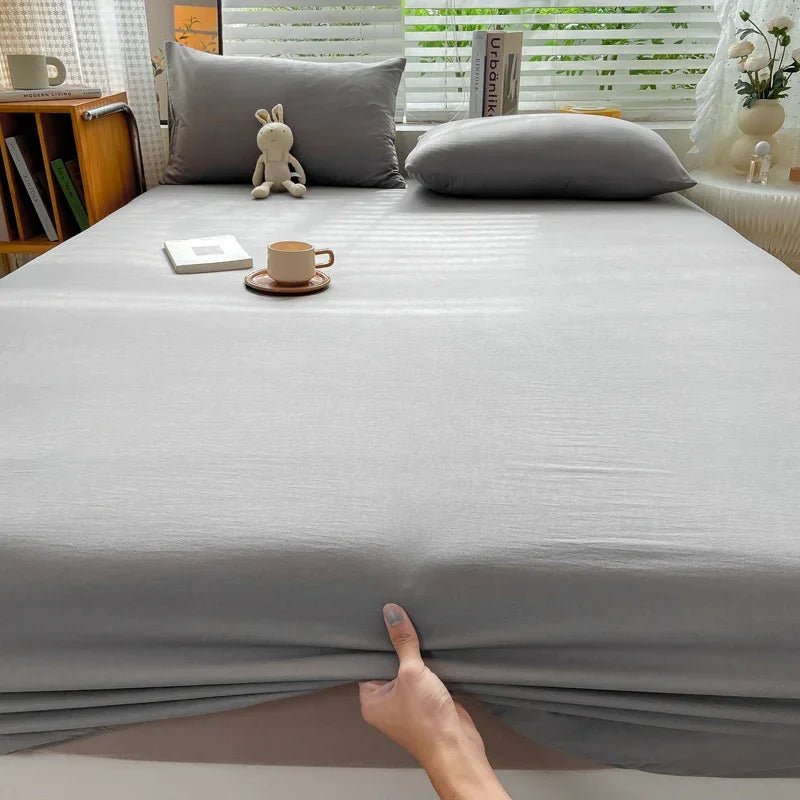 SaneShoppe-Premium Cotton Fitted Bed Sheet with Elastic Band - Single/Double/King/Queen Size