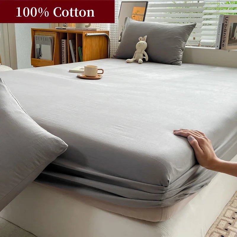 SaneShoppe-Premium Cotton Fitted Bed Sheet with Elastic Band - Single/Double/King/Queen Size