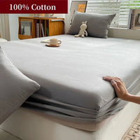 SaneShoppe-Premium Cotton Fitted Bed Sheet with Elastic Band - Single/Double/King/Queen Size