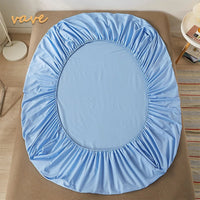 SaneShoppe - 100% Cotton Fitted Bed Sheet with Elastic Band Solid Color Anti - slip Adjustable Mattress Cover for Single Double King Queen Bed