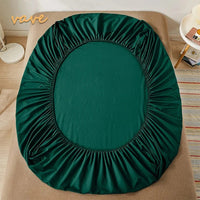 SaneShoppe - 100% Cotton Fitted Bed Sheet with Elastic Band Solid Color Anti - slip Adjustable Mattress Cover for Single Double King Queen Bed
