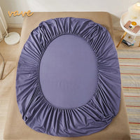 SaneShoppe - 100% Cotton Fitted Bed Sheet with Elastic Band Solid Color Anti - slip Adjustable Mattress Cover for Single Double King Queen Bed