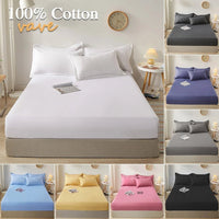 SaneShoppe - 100% Cotton Fitted Bed Sheet with Elastic Band Solid Color Anti - slip Adjustable Mattress Cover for Single Double King Queen Bed