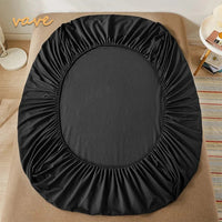 SaneShoppe - 100% Cotton Fitted Bed Sheet with Elastic Band Solid Color Anti - slip Adjustable Mattress Cover for Single Double King Queen Bed