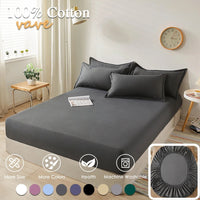 SaneShoppe - 100% Cotton Fitted Bed Sheet with Elastic Band Solid Color Anti - slip Adjustable Mattress Cover for Single Double King Queen Bed
