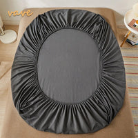 SaneShoppe - 100% Cotton Fitted Bed Sheet with Elastic Band Solid Color Anti - slip Adjustable Mattress Cover for Single Double King Queen Bed