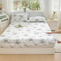 SaneShoppe - 100% Cotton Fitted Sheet Floral Style Bedsheet Elastic Bed Linen Skin - friendly Bed Cover drap de lit Home Sheets (No Pillowcase)