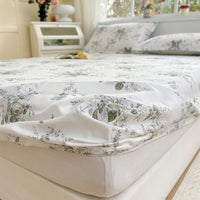 SaneShoppe - 100% Cotton Fitted Sheet Floral Style Bedsheet Elastic Bed Linen Skin - friendly Bed Cover drap de lit Home Sheets (No Pillowcase)