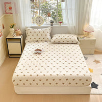 SaneShoppe - 100% Cotton Fitted Sheet Floral Style Bedsheet Elastic Bed Linen Skin - friendly Bed Cover drap de lit Home Sheets (No Pillowcase)
