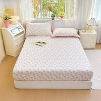 SaneShoppe - 100% Cotton Fitted Sheet Floral Style Bedsheet Elastic Bed Linen Skin - friendly Bed Cover drap de lit Home Sheets (No Pillowcase)