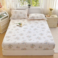 SaneShoppe - 100% Cotton Fitted Sheet Floral Style Bedsheet Elastic Bed Linen Skin - friendly Bed Cover drap de lit Home Sheets (No Pillowcase)