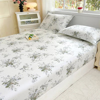 SaneShoppe - 100% Cotton Fitted Sheet Floral Style Bedsheet Elastic Bed Linen Skin - friendly Bed Cover drap de lit Home Sheets (No Pillowcase)