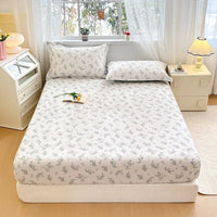 SaneShoppe - 100% Cotton Fitted Sheet Floral Style Bedsheet Elastic Bed Linen Skin - friendly Bed Cover drap de lit Home Sheets (No Pillowcase)
