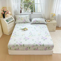SaneShoppe - 100% Cotton Fitted Sheet Floral Style Bedsheet Elastic Bed Linen Skin - friendly Bed Cover drap de lit Home Sheets (No Pillowcase)