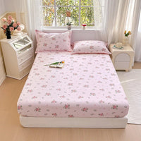 SaneShoppe - 100% Cotton Fitted Sheet Floral Style Bedsheet Elastic Bed Linen Skin - friendly Bed Cover drap de lit Home Sheets (No Pillowcase)