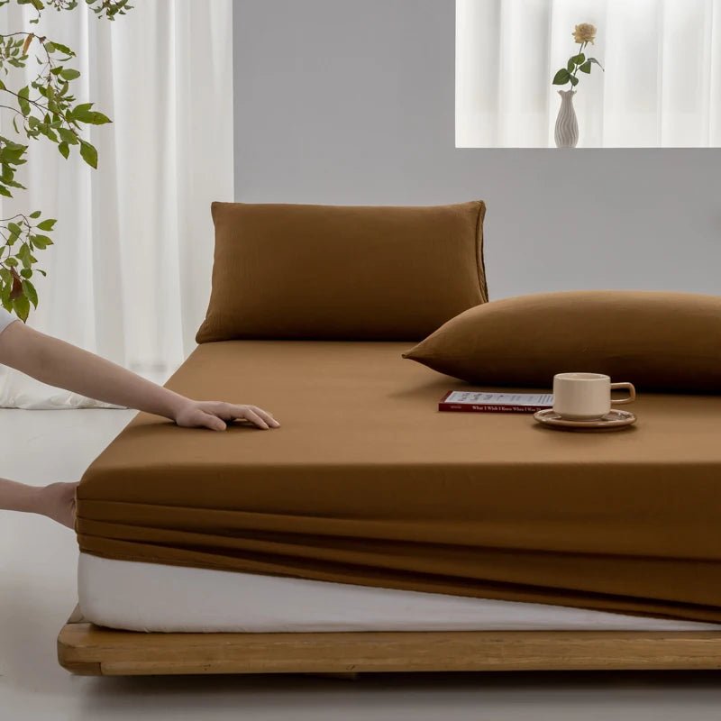 SaneShoppe - 100% Cotton Fitted Sheet with Elastic Bands Non Slip Adjustable Mattress Covers for Single Double King Queen Bed 100/160/140/200
